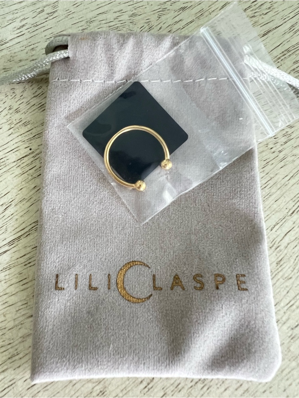 NWOT Lili Claspe Gold Plated Open Ball Adjustable Ring with Diamond Flecks